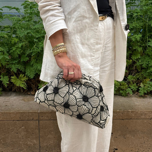 FULL BLOOM POUCH-handcrafted embroidered and beaded bag by Ghazal by Najwa - FULL BLOOM artisan embroidered clutch and beaded clutch bag handmade in Lebanon - Designer bags Lebanon, Women handmade clutch bag, personalized bags with name, Beirut clutch, Clutch Lebanon, Personalized bags Lebanon, Handmade clutch bags, Iraq clutch calligraphy, Palestine clutch