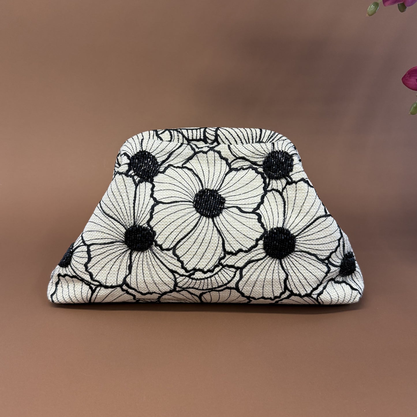 FULL BLOOM POUCH-handcrafted embroidered and beaded bag by Ghazal by Najwa