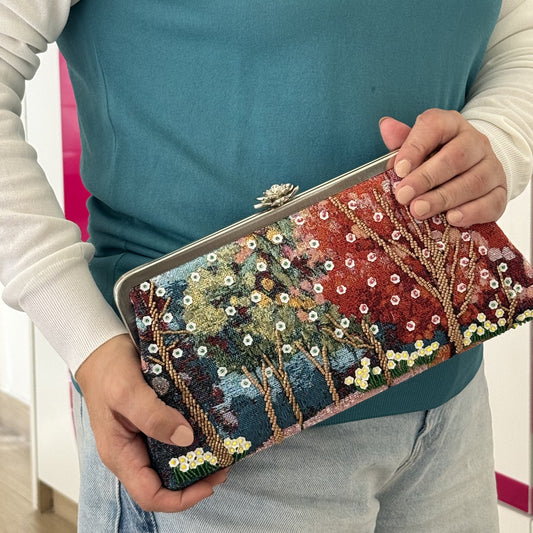 Forest Clutch by Ghazal by Najwa — handmade luxury beaded clutch inspired by Lebanon nature, handcrafted in Lebanon