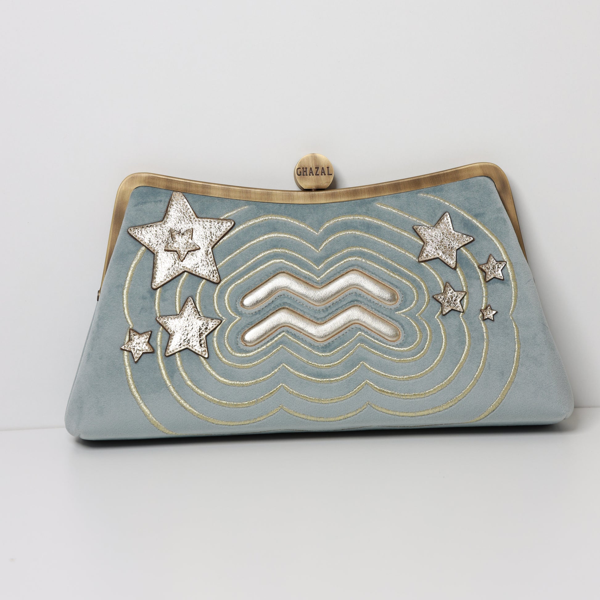 AQUARIUS - The Visionary ZODIAC CLUTCH handcrafted  embroidered bag by Ghazal by Najwa