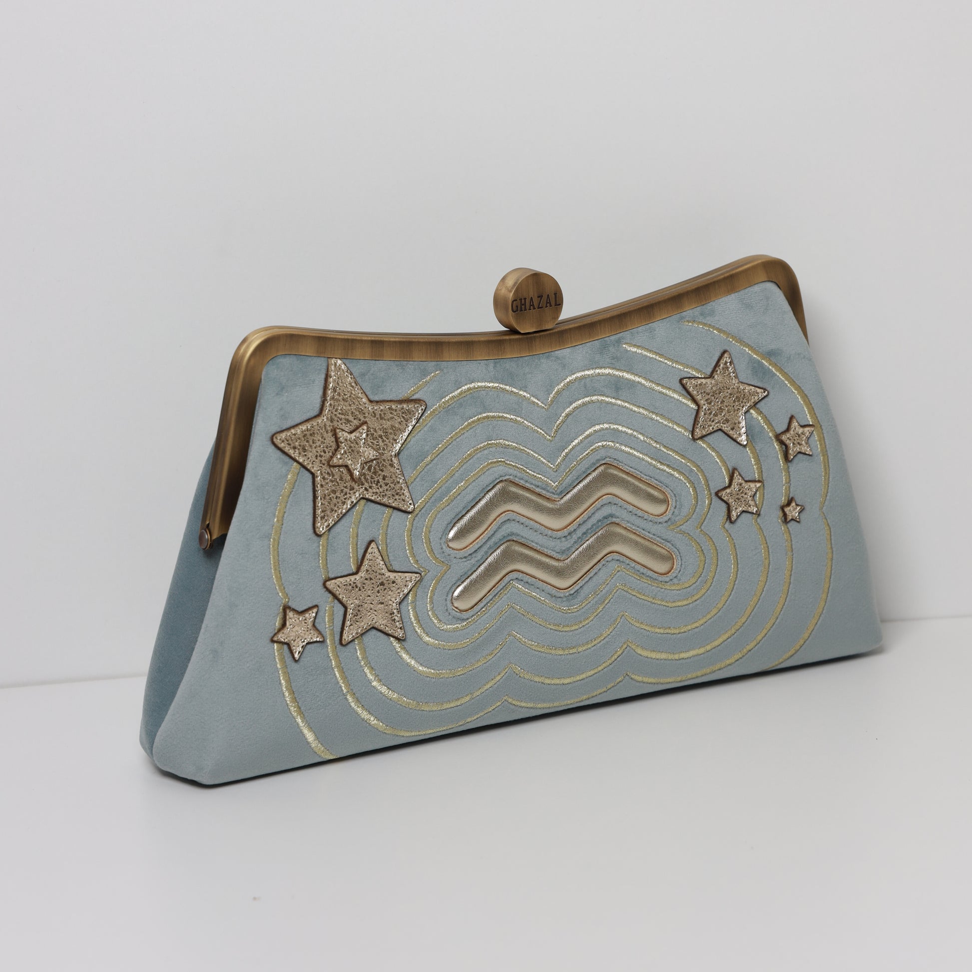 AQUARIUS - The Visionary ZODIAC CLUTCH handcrafted  embroidered bag by Ghazal by Najwa