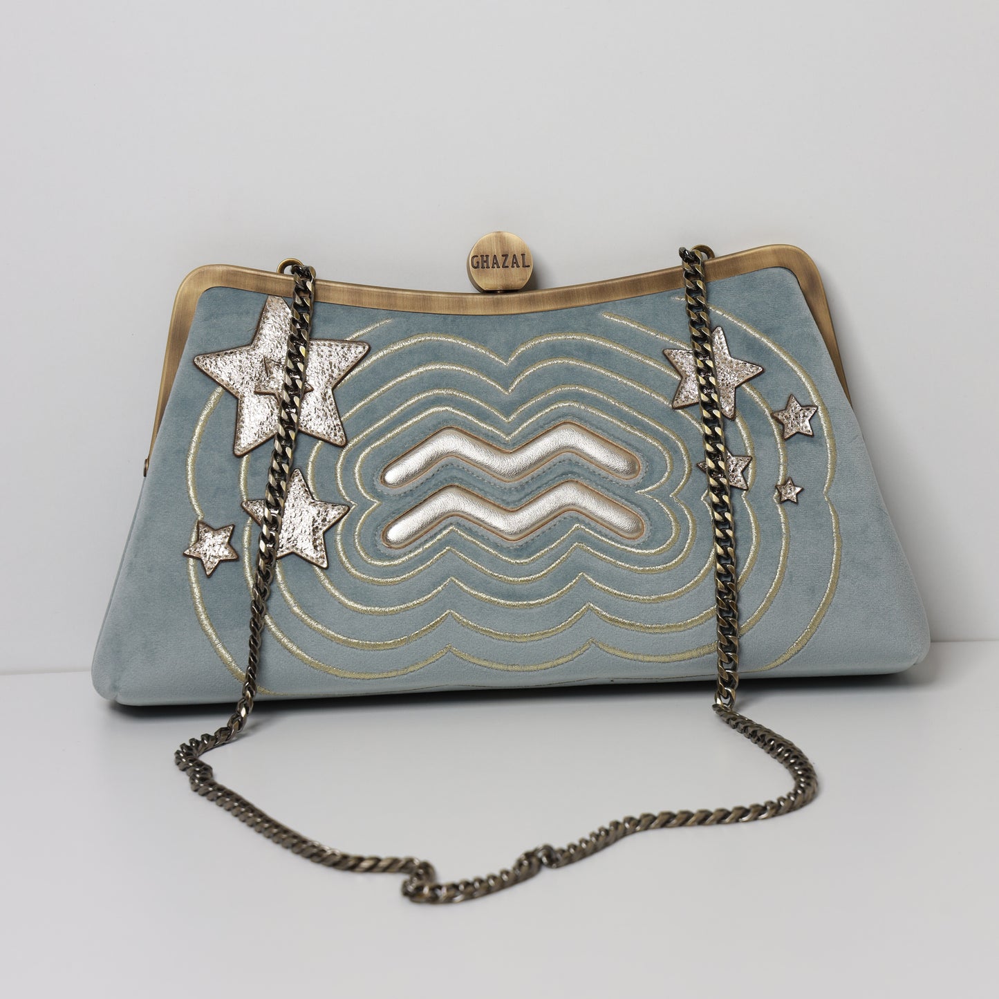 AQUARIUS - The Visionary ZODIAC CLUTCH handcrafted  embroidered bag by Ghazal by Najwa