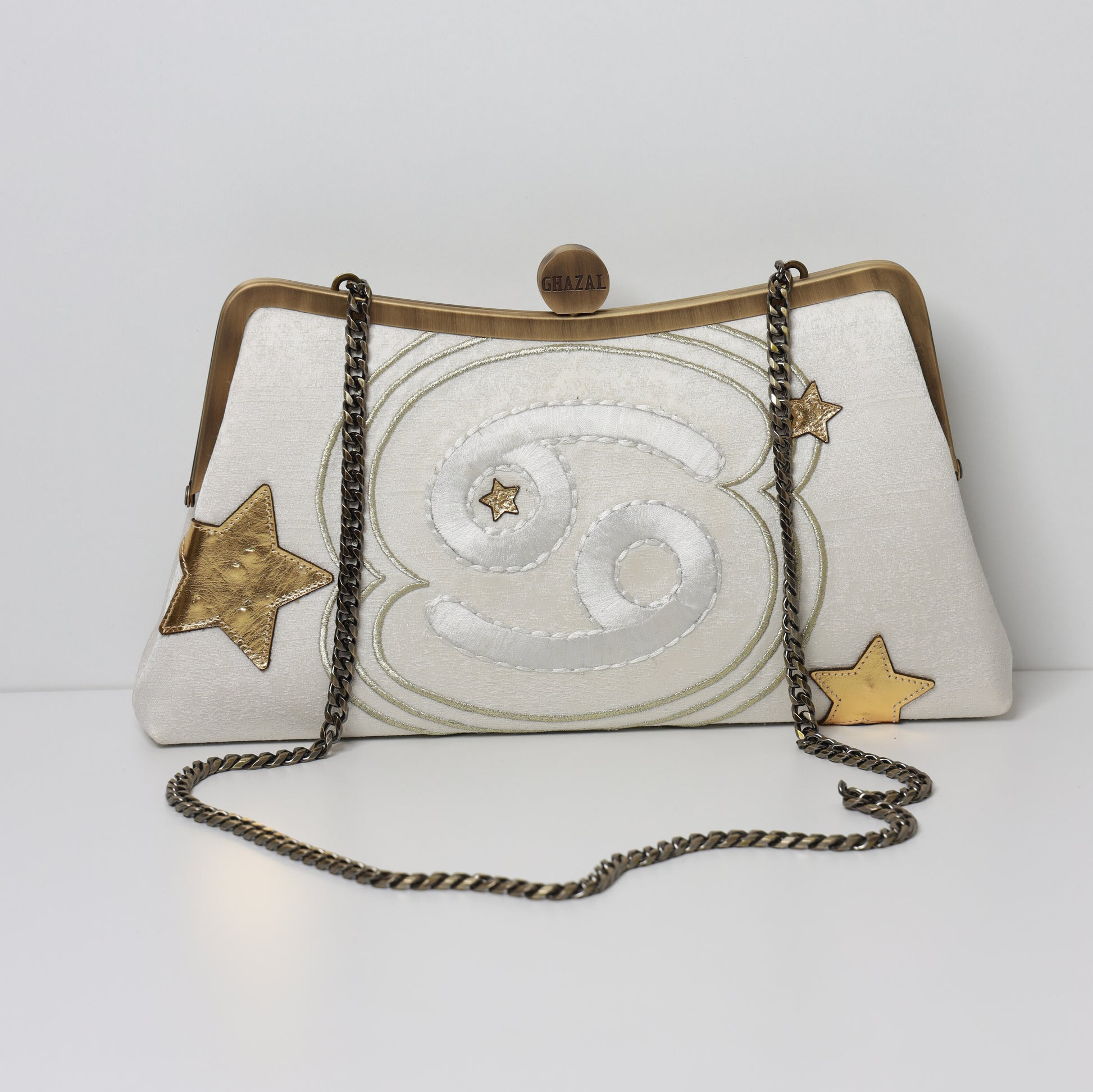 CANCER - The Moon Spirit ZODIAC CLUTCH-handcrafted embroidered bag by Ghazal by Najwa
