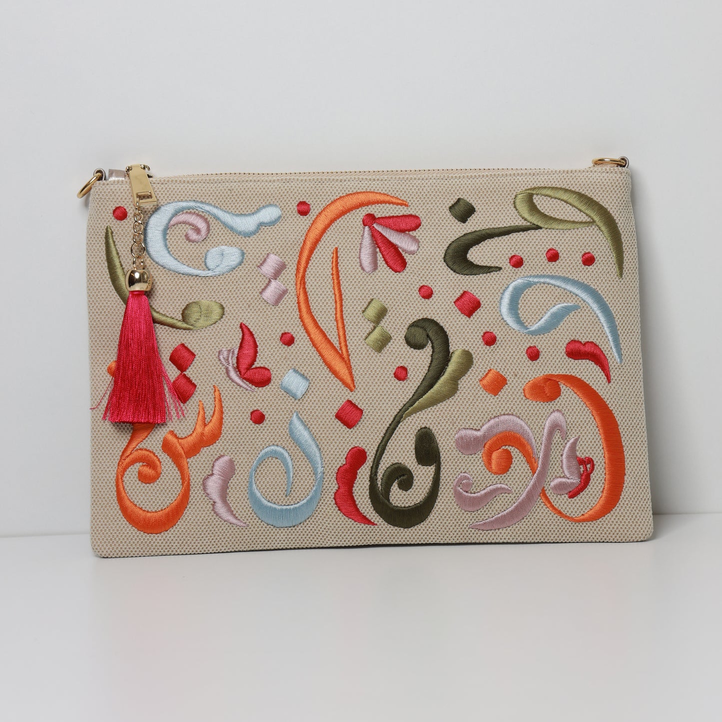 COLORED CALLIGRAPHY POUCH-handcrafted embroidered bag by Ghazal by Najwa