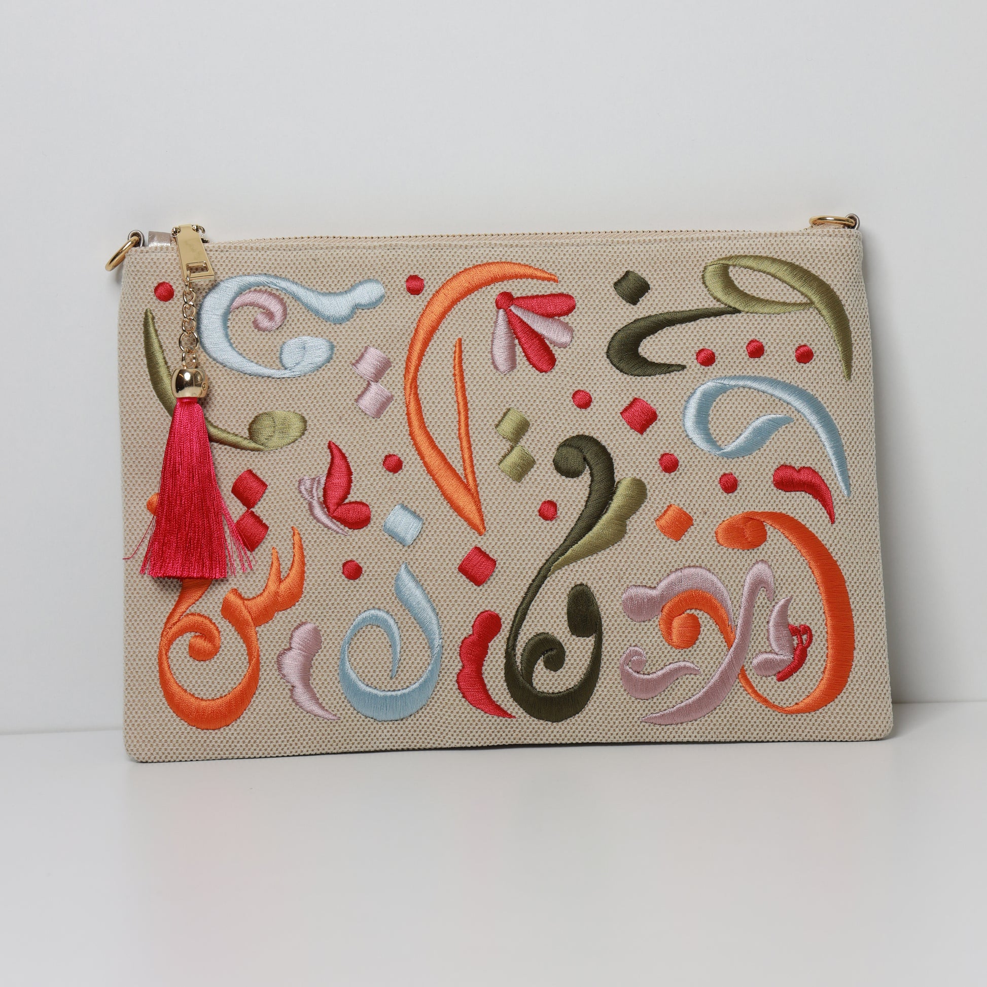 COLORED CALLIGRAPHY POUCH-handcrafted embroidered bag by Ghazal by Najwa