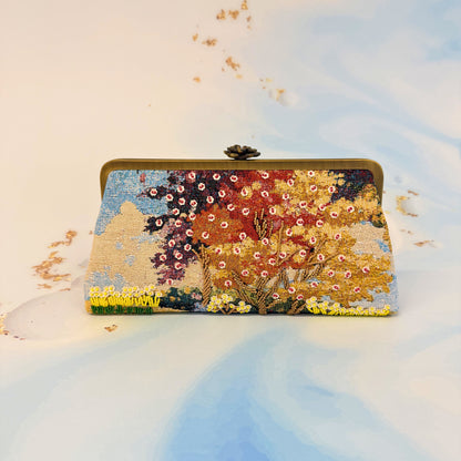 FOREST CLUTCH-handcrafted beaded bag by Ghazal by Najwa - FOREST CLUTCH personalized clutch bag detail with handmade Lebanese beadwork - Designer bags Lebanon, Women handmade clutch bag, personalized bags with name, Beirut clutch, Clutch Lebanon, Personalized bags Lebanon, Handmade clutch bags, Iraq clutch calligraphy, Palestine clutch