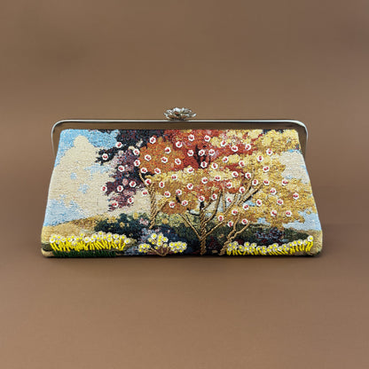 FOREST CLUTCH-handcrafted beaded bag by Ghazal by Najwa - FOREST CLUTCH personalized clutch bag detail with handmade Lebanese beadwork - Designer bags Lebanon, Women handmade clutch bag, personalized bags with name, Beirut clutch, Clutch Lebanon, Personalized bags Lebanon, Handmade clutch bags, Iraq clutch calligraphy, Palestine clutch