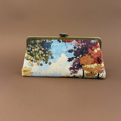 FOREST CLUTCH-handcrafted beaded bag by Ghazal by Najwa - FOREST CLUTCH personalized clutch bag detail with handmade Lebanese beadwork - Designer bags Lebanon, Women handmade clutch bag, personalized bags with name, Beirut clutch, Clutch Lebanon, Personalized bags Lebanon, Handmade clutch bags, Iraq clutch calligraphy, Palestine clutch