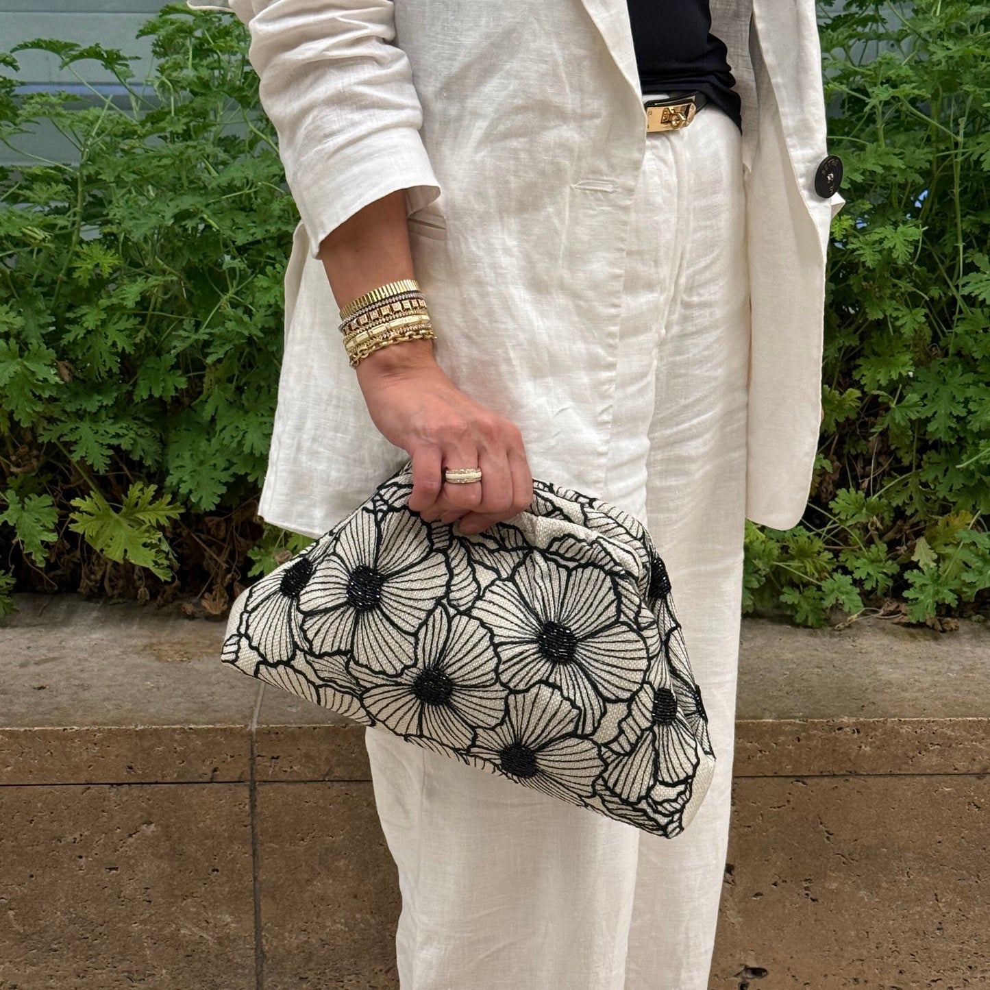 FULL BLOOM POUCH-handcrafted embroidered and beaded bag by Ghazal by Najwa