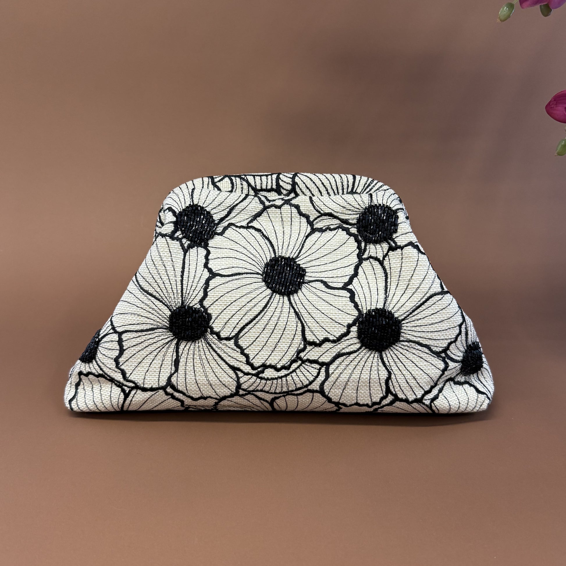 FULL BLOOM POUCH-handcrafted embroidered and beaded bag by Ghazal by Najwa