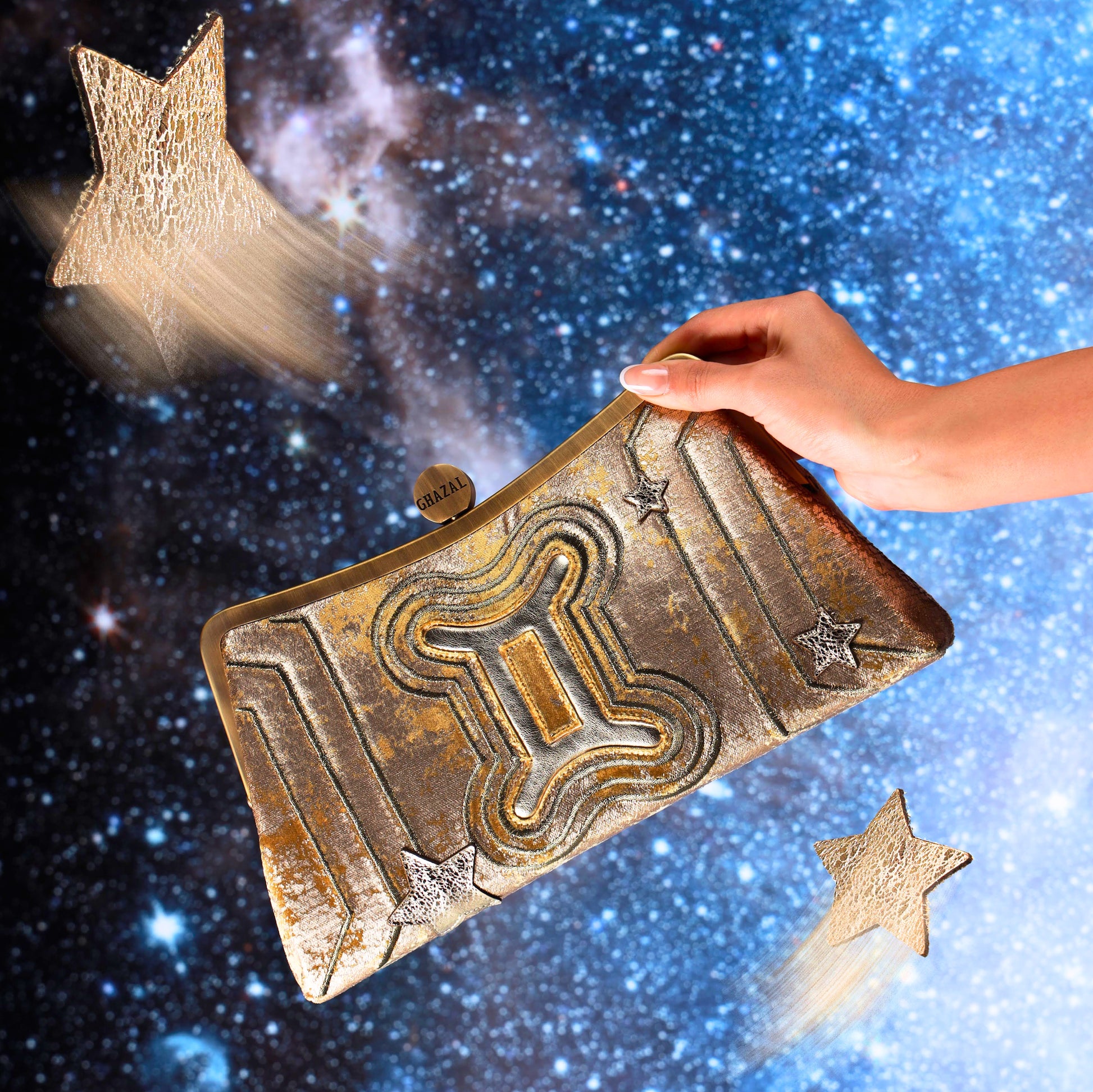 GEMINI - The Dual Muse ZODIAC CLUTCH-handcrafted embroidered bag by Ghazal by Najwa