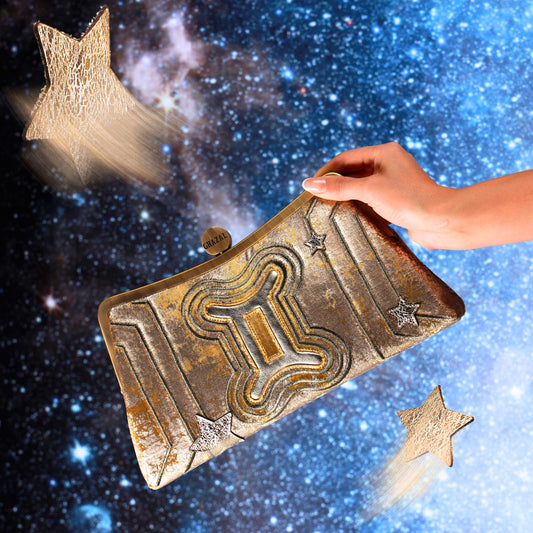 GEMINI - The Dual Muse ZODIAC CLUTCH-handcrafted embroidered bag by Ghazal by Najwa