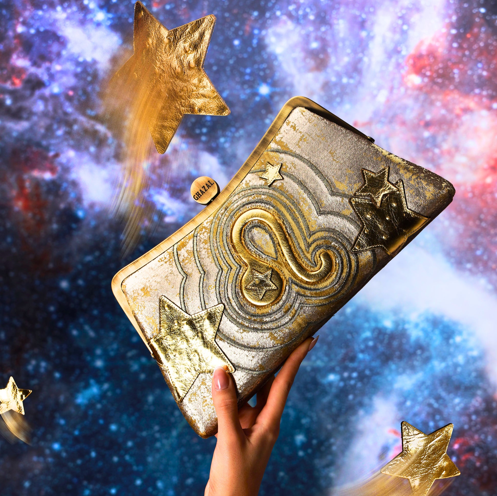 LEO - The Radiant Queen ZODIAC CLUTCH-handcrafted embroidered bag by Ghazal by Najwa