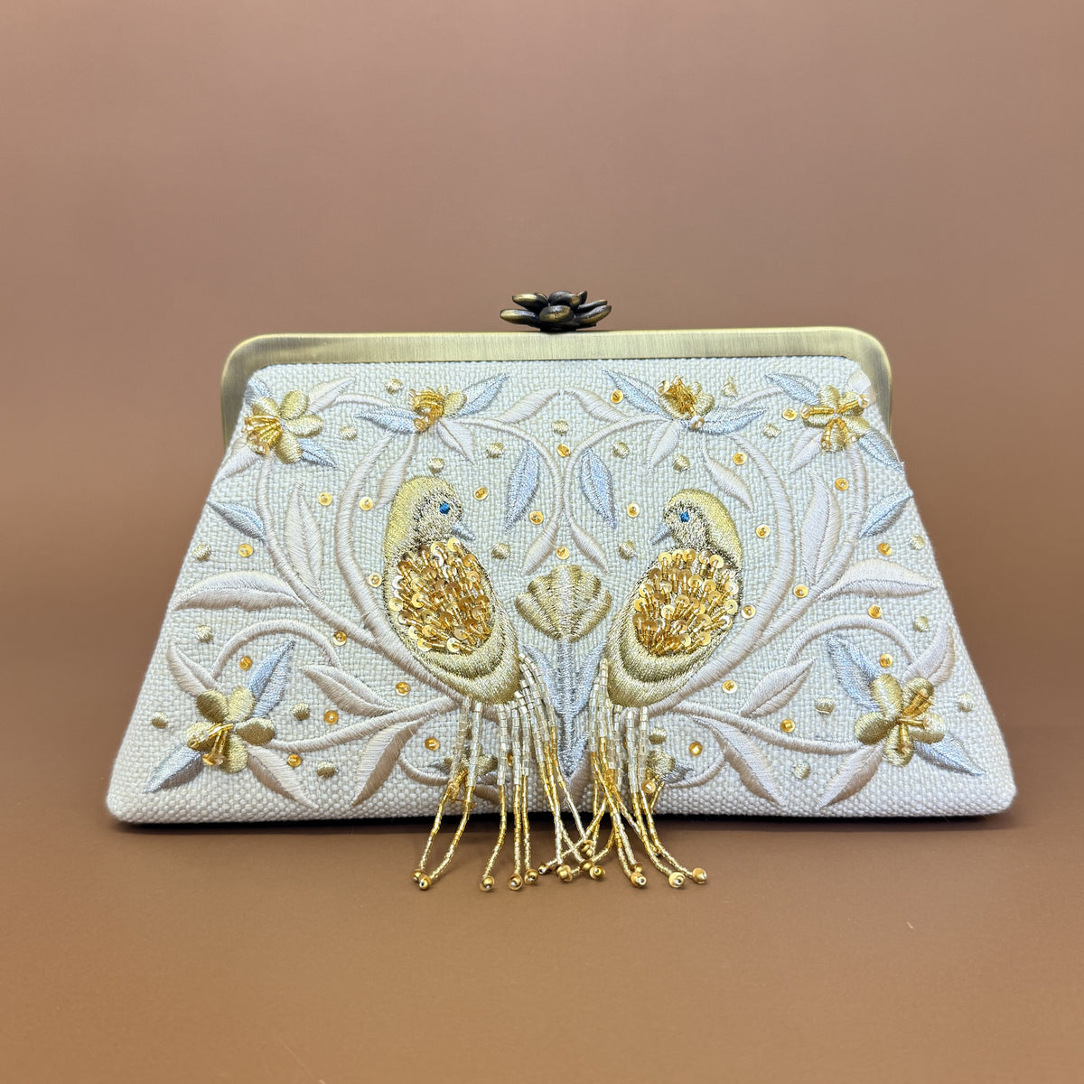 Mixed Birds Paradise Clutch – embroidered birds linen bag by Ghazal by Najwa - NEW ARRIVALS collection of Lebanese handmade bags, personalized clutch bags, and artisan embroidered clutches - Designer bags Lebanon, Women handmade clutch bag, personalized bags with name, Beirut clutch, Clutch Lebanon, Personalized bags Lebanon, Handmade clutch bags, Iraq clutch calligraphy, Palestine clutch