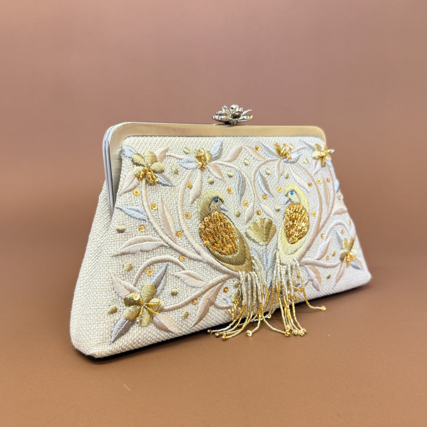 MIXED BIRDS EDIT CLUTCH - MIXED BIRDS EDIT CLUTCH custom embroidered bag and Middle Eastern luxury clutch by Ghazal by Najwa - Designer bags Lebanon, Women handmade clutch bag, personalized bags with name, Beirut clutch, Clutch Lebanon, Personalized bags Lebanon, Handmade clutch bags, Iraq clutch calligraphy, Palestine clutch