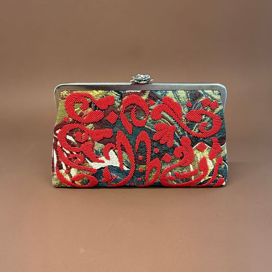 MOSAIC RED CLUTCH handcrafted beaded bag by Ghazal by Najwa