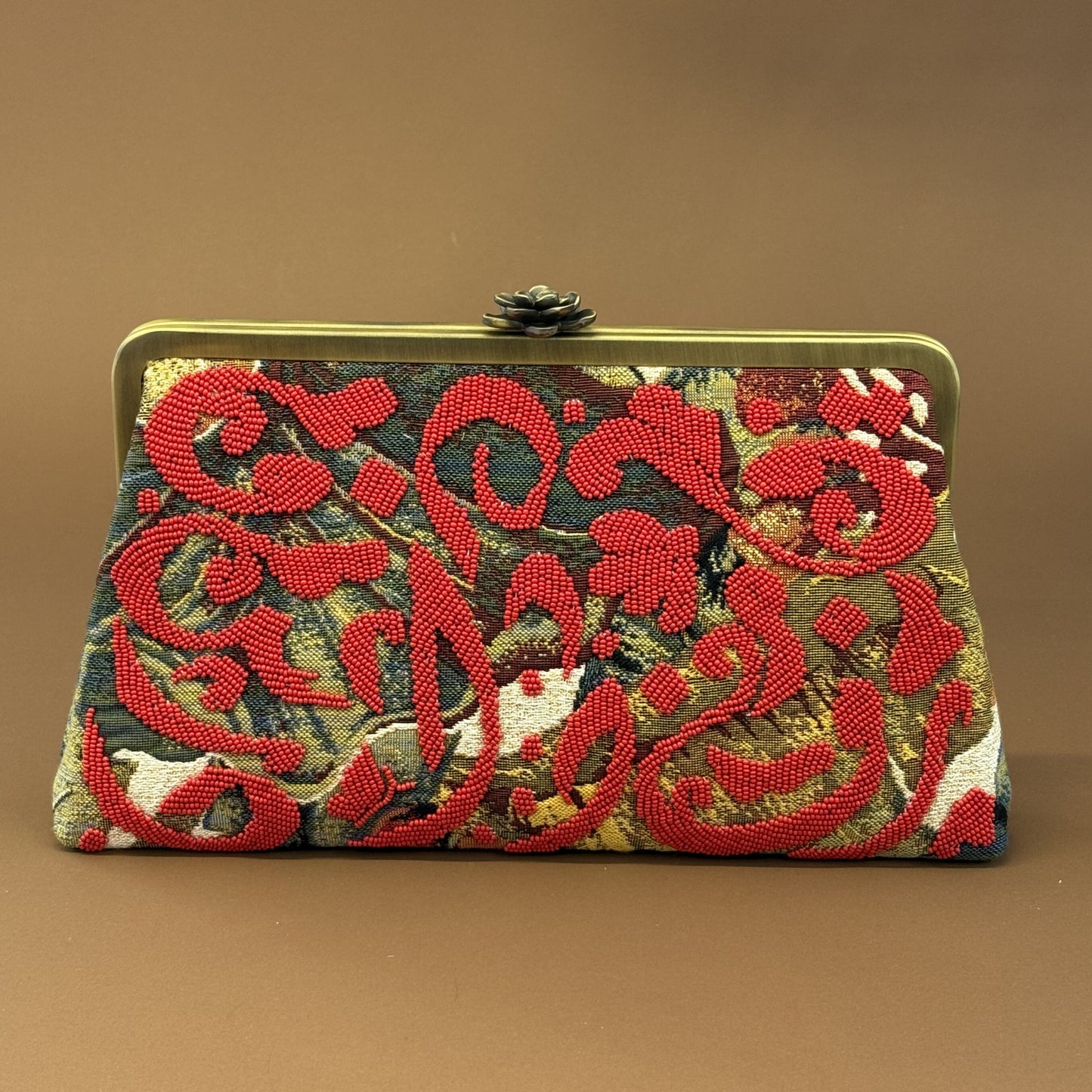 MOSAIC RED CLUTCH handcrafted beaded bag by Ghazal by Najwa