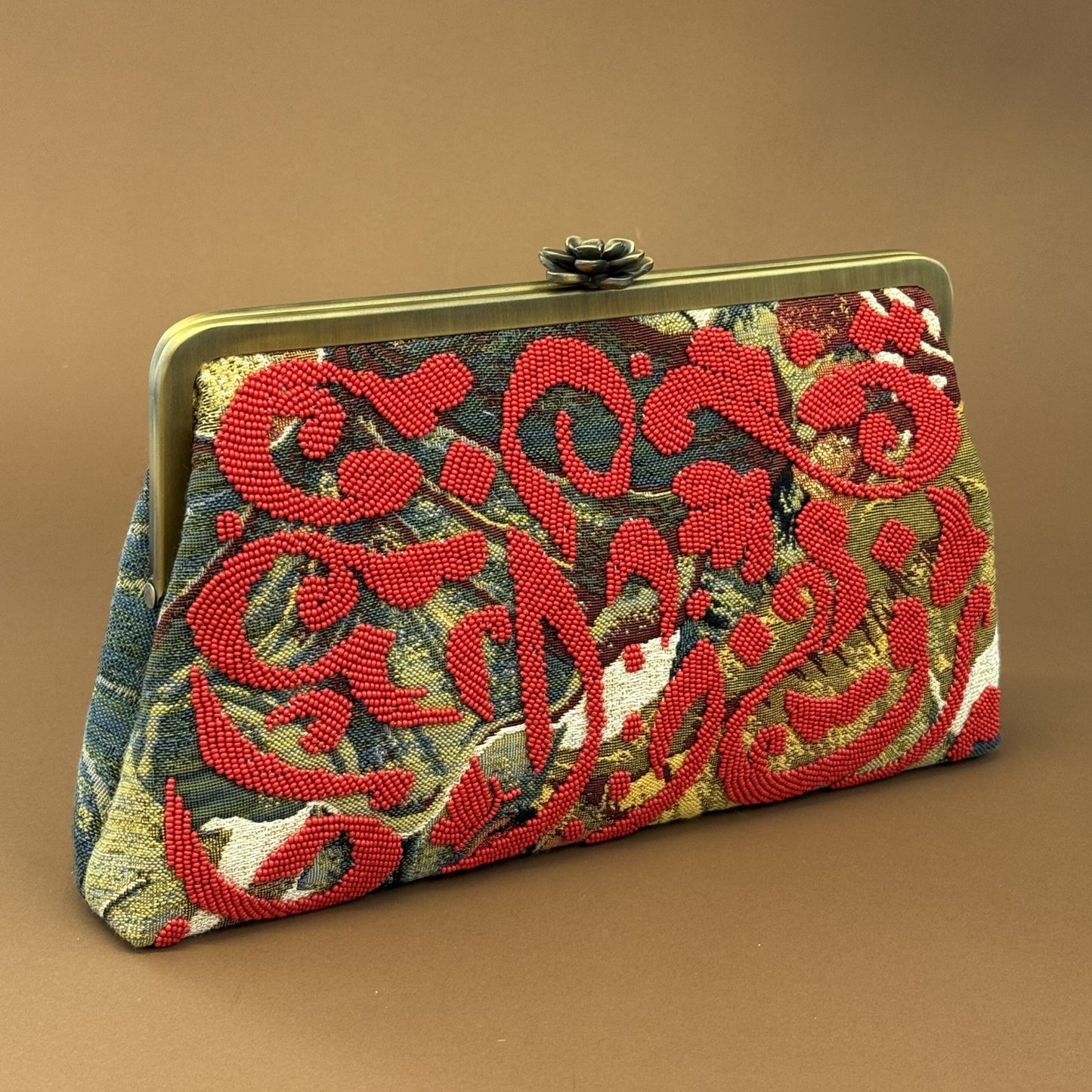 MOSAIC RED CLUTCH handcrafted beaded bag by Ghazal by Najwa