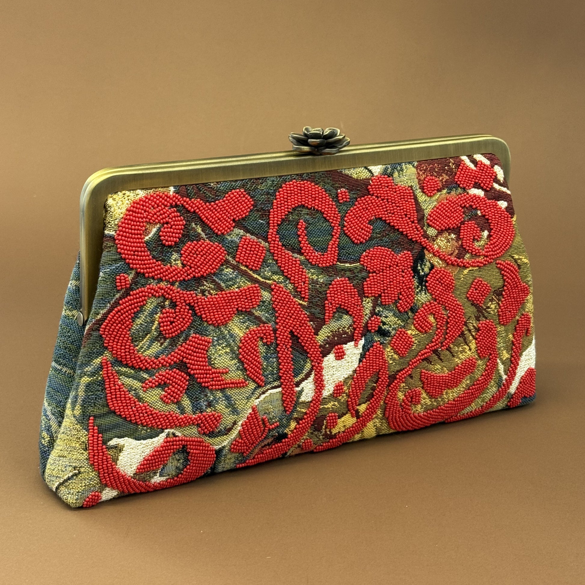 MOSAIC RED CLUTCH handcrafted beaded bag by Ghazal by Najwa