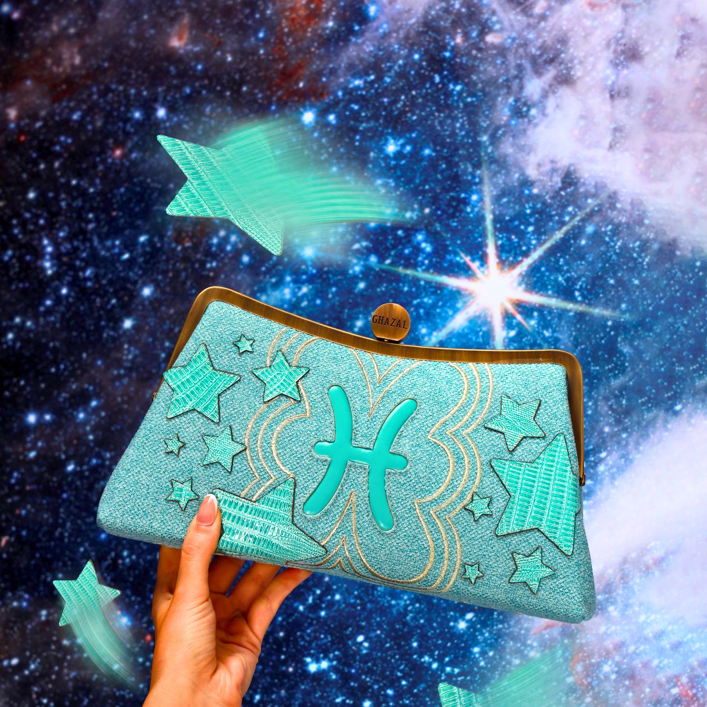 PISCES The_Dreamer ZODIAC CLUTCH handcrafted  embroidered bag by Ghazal by Najwa