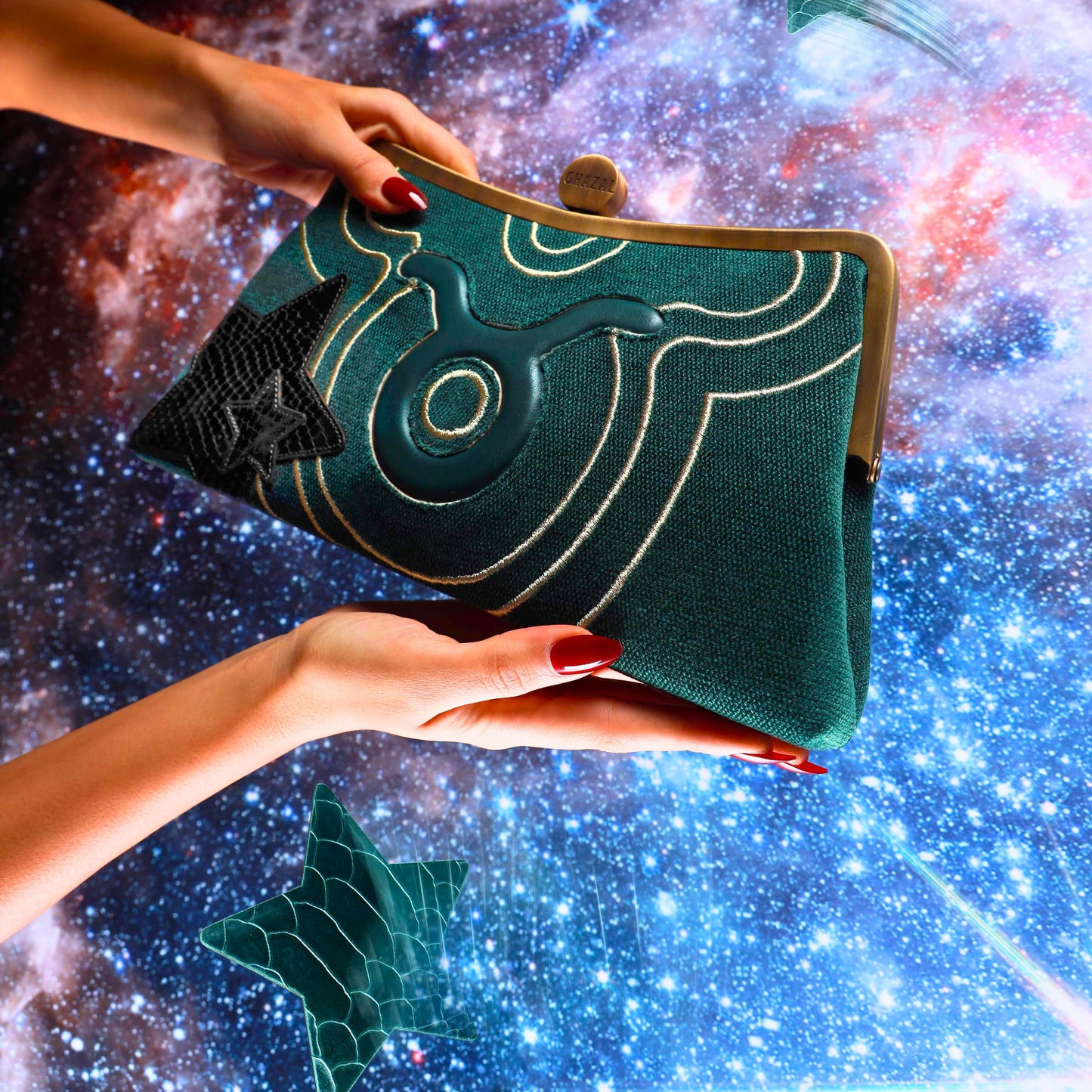 TAURUS - The Elegant Earth ZODIAC CLUTCH-handcrafted embroidered bag by Ghazal by Najwa