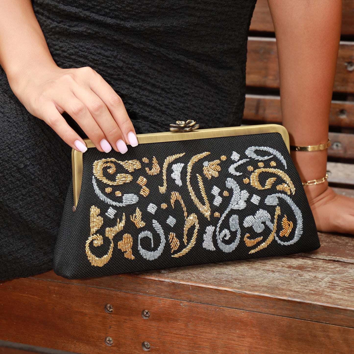 CALLIGRAPHY FLORAL CLUTCH