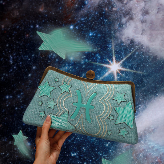 الحوت - الحالم - الحوت - الحالم handmade luxury clutch bag with Arabic calligraphy and Lebanese artisan embroidery - Designer bags Lebanon, Women handmade clutch bag, personalized bags with name, Beirut clutch, Clutch Lebanon, Personalized bags Lebanon, Handmade clutch bags, Iraq clutch calligraphy, Palestine clutch