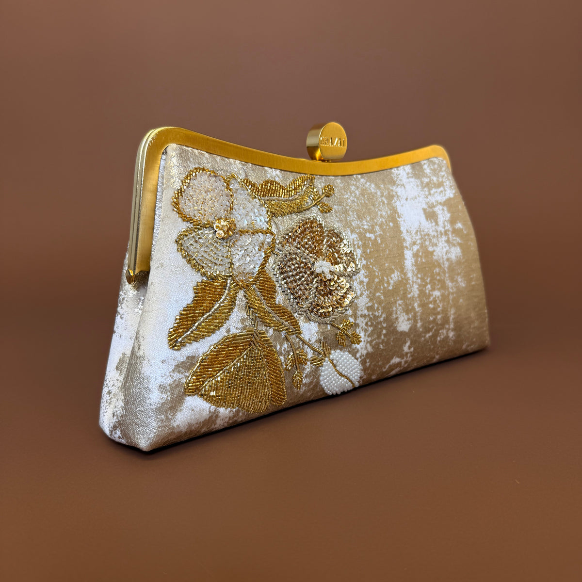 Poppy Flower Side Clutch – 3D silk-embroidered velvet bag by Ghazal by Najwa - POPPY FLOWER SIDE personalized clutch bag detail with handmade Lebanese beadwork - Designer bags Lebanon, Women handmade clutch bag, personalized bags with name, Beirut clutch, Clutch Lebanon, Personalized bags Lebanon, Handmade clutch bags, Iraq clutch calligraphy, Palestine clutch